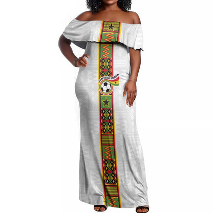 Ghana National Football Custom Off Shoulder Maxi Dress Kente Motifs Sporty Style - African Pride