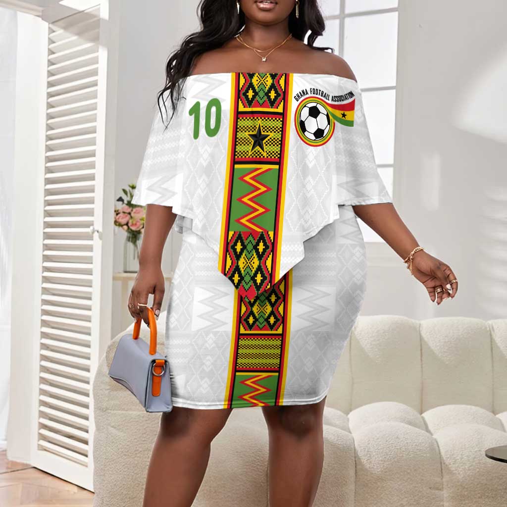 Ghana National Football Custom Off Shoulder Short Dress Kente Motifs Sporty Style - African Pride