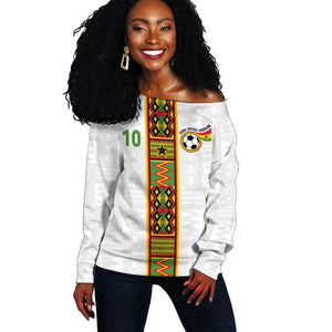Ghana National Football Custom Off Shoulder Sweater Kente Motifs Sporty Style - African Pride