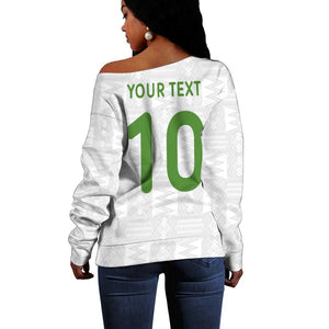 Ghana National Football Custom Off Shoulder Sweater Kente Motifs Sporty Style - African Pride