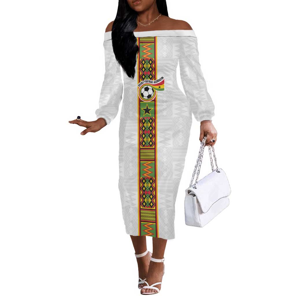 Ghana National Football Custom Off The Shoulder Long Sleeve Dress Kente Motifs Sporty Style - African Pride