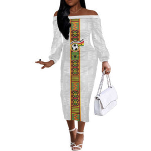 Ghana National Football Custom Off The Shoulder Long Sleeve Dress Kente Motifs Sporty Style - African Pride