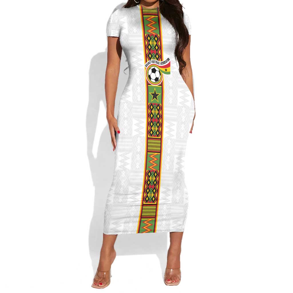 Ghana National Football Custom Short Sleeve Bodycon Dress Kente Motifs Sporty Style - African Pride