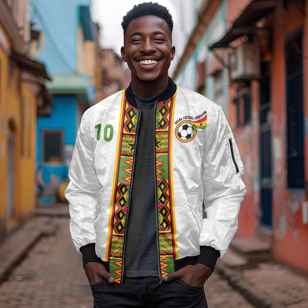 Ghana National Football Custom Sleeve Zip Bomber Jacket Kente Motifs Sporty Style - African Pride