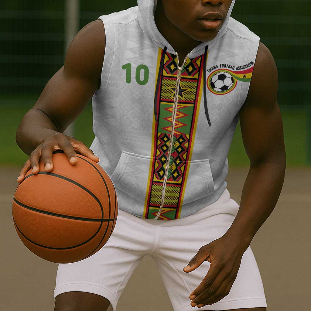Ghana National Football Custom Sleeveless Zip Hoodie Kente Motifs Sporty Style - African Pride