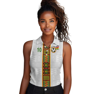 Ghana National Football Custom Women Sleeveless Polo Shirt Kente Motifs Sporty Style - African Pride