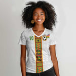 Ghana National Football Custom Women V-Neck T-Shirt Kente Motifs Sporty Style - African Pride