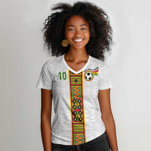 Ghana National Football Custom Women V-Neck T-Shirt Kente Motifs Sporty Style - African Pride