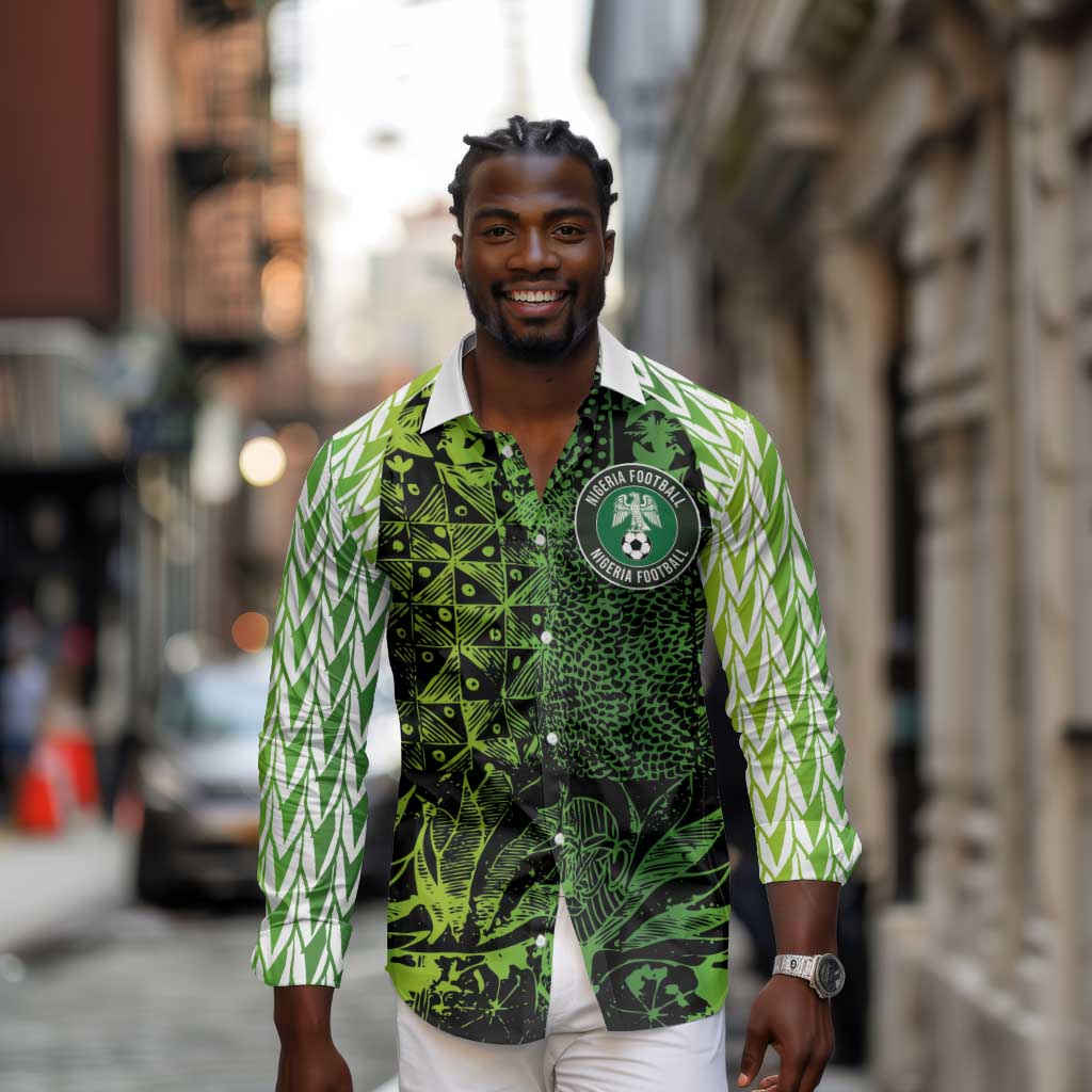 Nigeria National Football Custom Long Sleeve Button Shirt Super Eagles-Shoulders Sleeves Armor - African Pride
