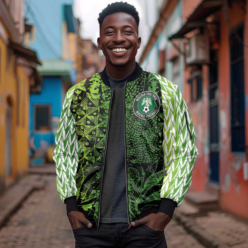 Nigeria National Football Custom Sleeve Zip Bomber Jacket Super Eagles-Shoulders Sleeves Armor - African Pride