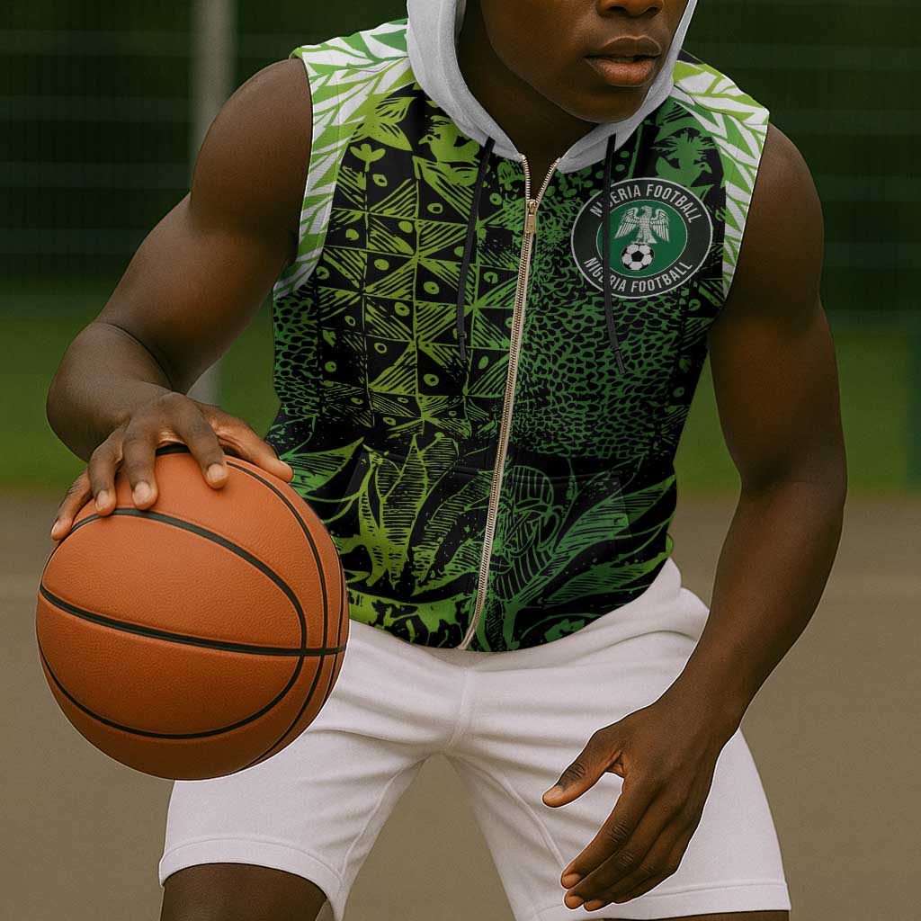 Nigeria National Football Custom Sleeveless Zip Hoodie Super Eagles-Shoulders Sleeves Armor - African Pride