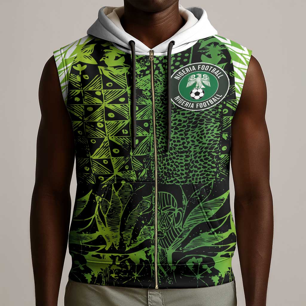 Nigeria National Football Custom Sleeveless Zip Hoodie Super Eagles-Shoulders Sleeves Armor - African Pride