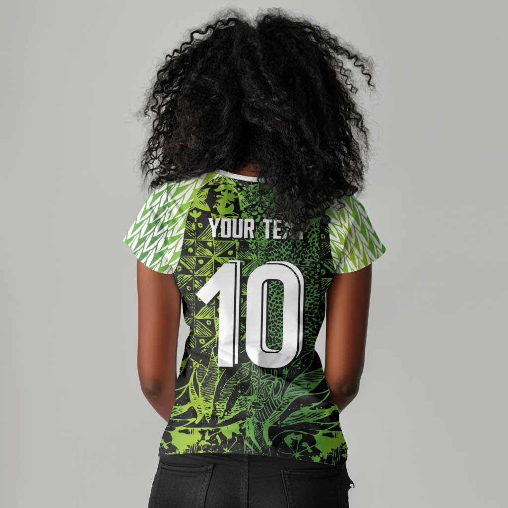 Nigeria National Football Custom Women V-Neck T-Shirt Super Eagles-Shoulders Sleeves Armor - African Pride