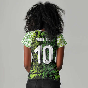 Nigeria National Football Custom Women V-Neck T-Shirt Super Eagles-Shoulders Sleeves Armor - African Pride