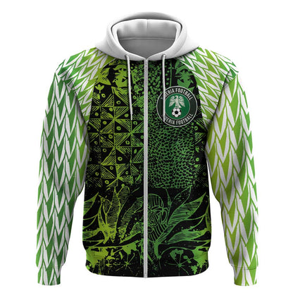 Nigeria National Football Custom Zip Hoodie Super Eagles-Shoulders Sleeves Armor - African Pride