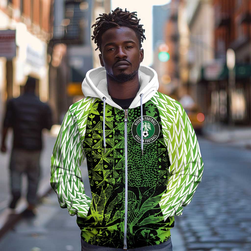 Nigeria National Football Custom Zip Hoodie Super Eagles-Shoulders Sleeves Armor - African Pride