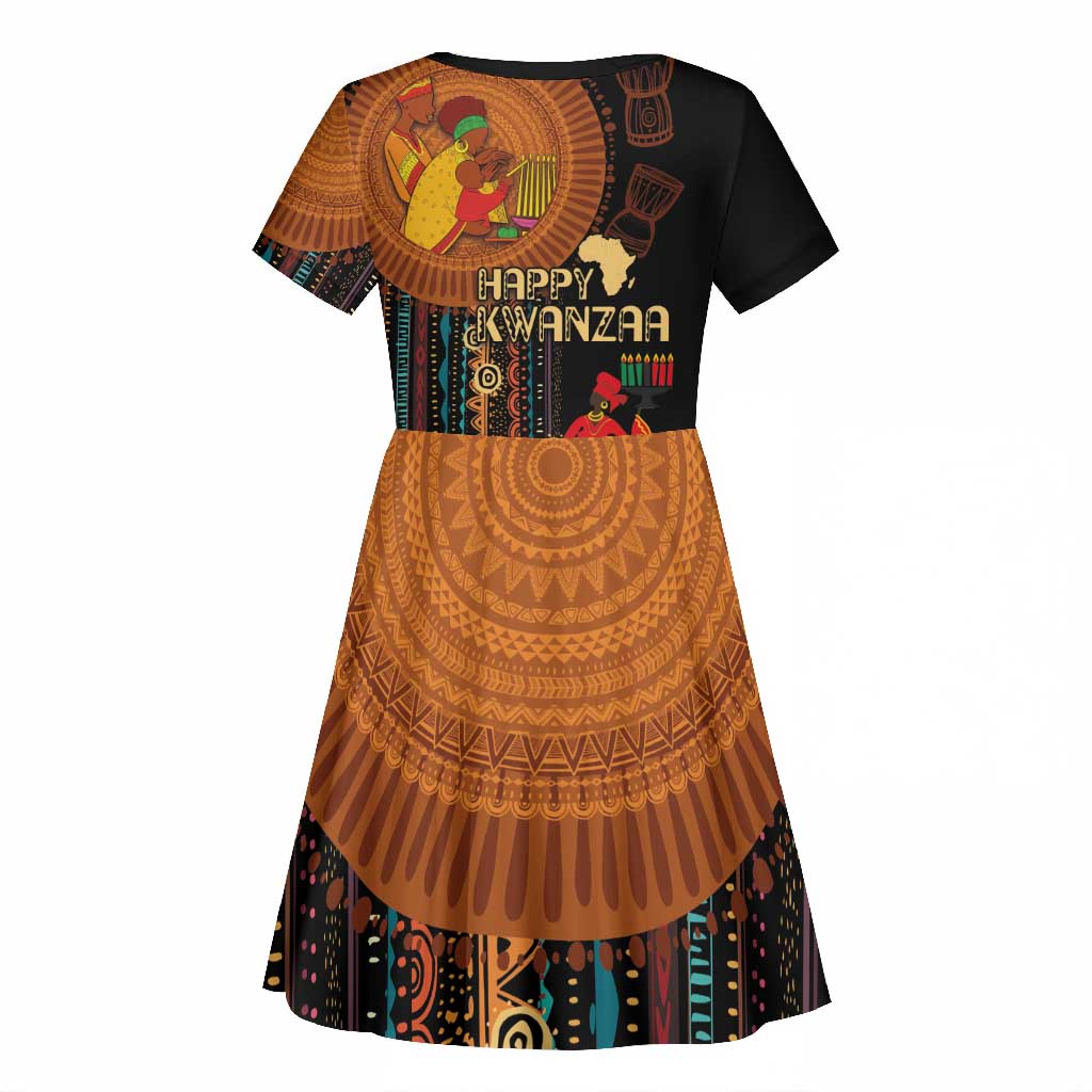 Happy Kwanzaa African Kid Short Sleeve Dress - Tribal Pattern