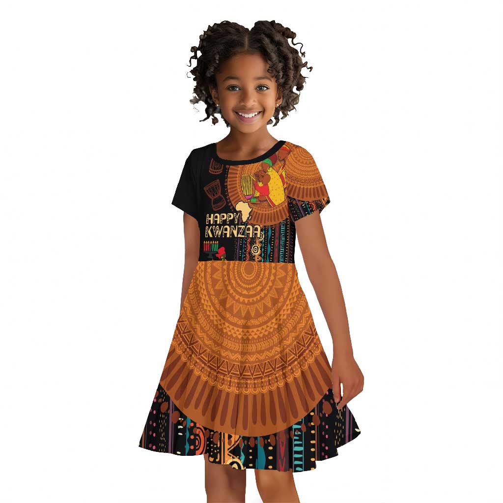 Happy Kwanzaa African Kid Short Sleeve Dress - Tribal Pattern