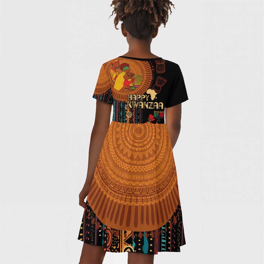 Happy Kwanzaa African Kid Short Sleeve Dress - Tribal Pattern