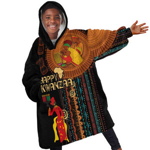 Happy Kwanzaa African KId Wearable Blanket Hoodie - Tribal Pattern