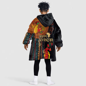 Happy Kwanzaa African KId Wearable Blanket Hoodie - Tribal Pattern