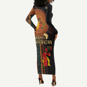 Happy Kwanzaa African Long Sleeve Bodycon Dress - Tribal Pattern LT03