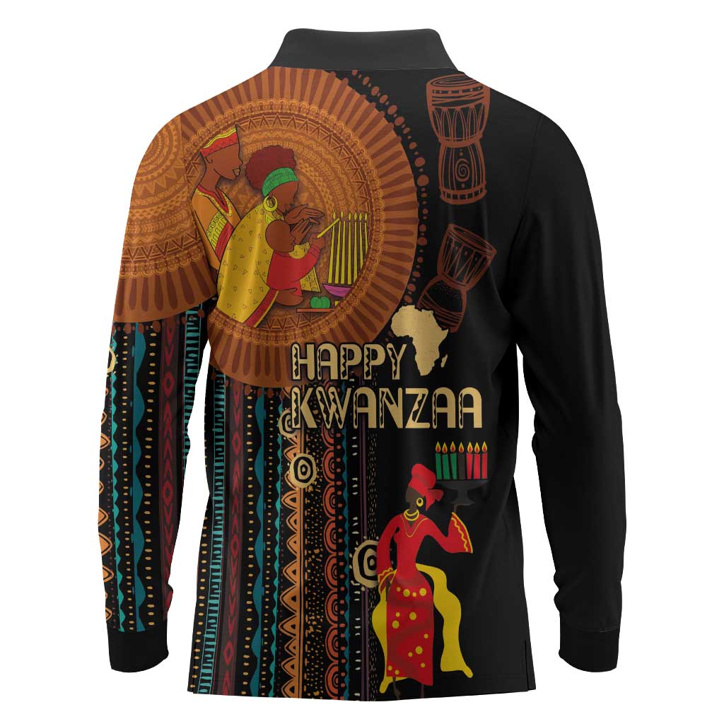 Happy Kwanzaa African Long Sleeve Polo Shirt - Tribal Pattern