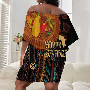 Happy Kwanzaa African Off Shoulder Short Dress - Tribal Pattern