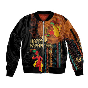 Happy Kwanzaa African Sleeve Zip Bomber Jacket - Tribal Pattern