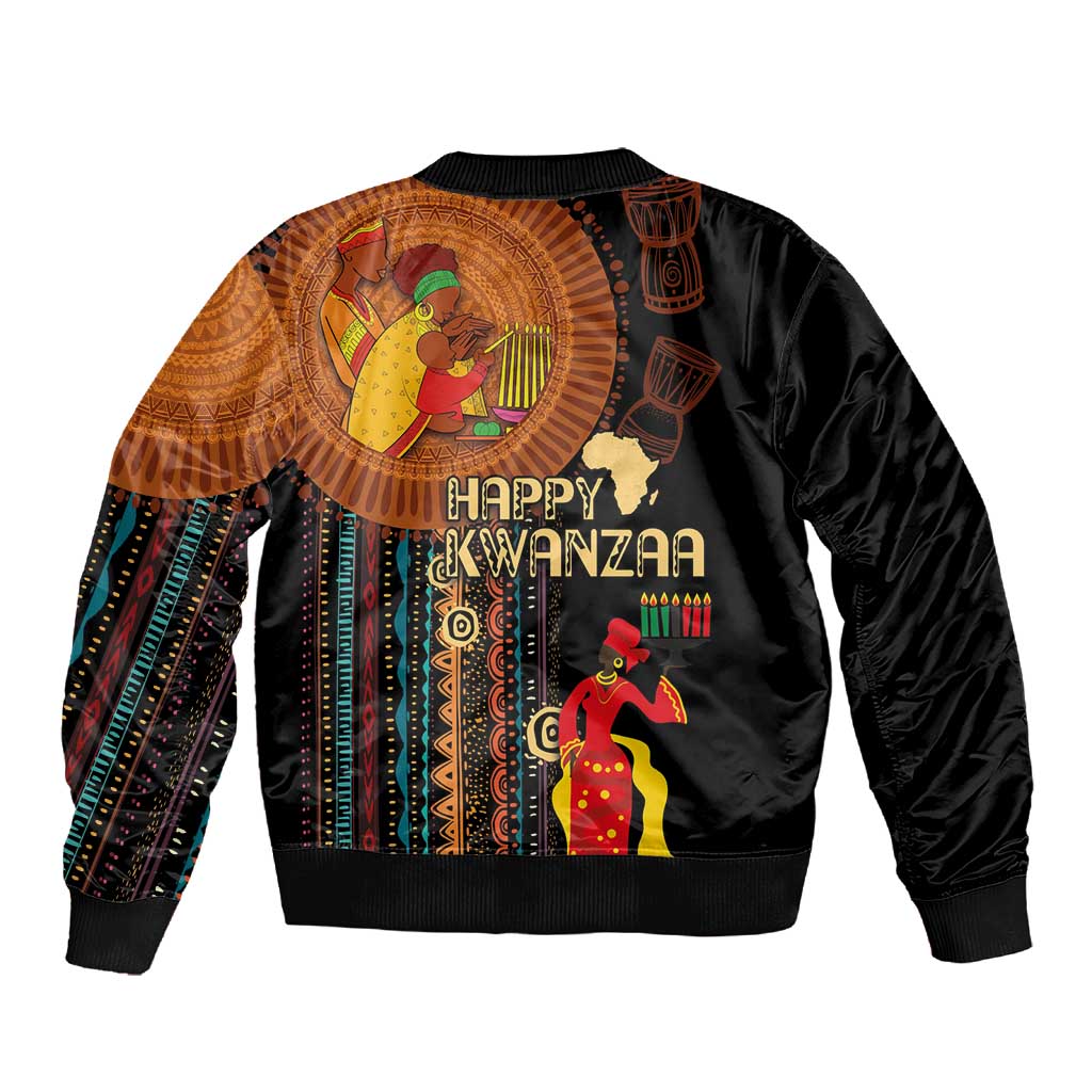 Happy Kwanzaa African Sleeve Zip Bomber Jacket - Tribal Pattern
