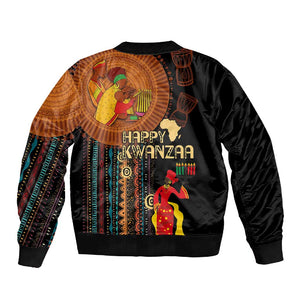 Happy Kwanzaa African Sleeve Zip Bomber Jacket - Tribal Pattern