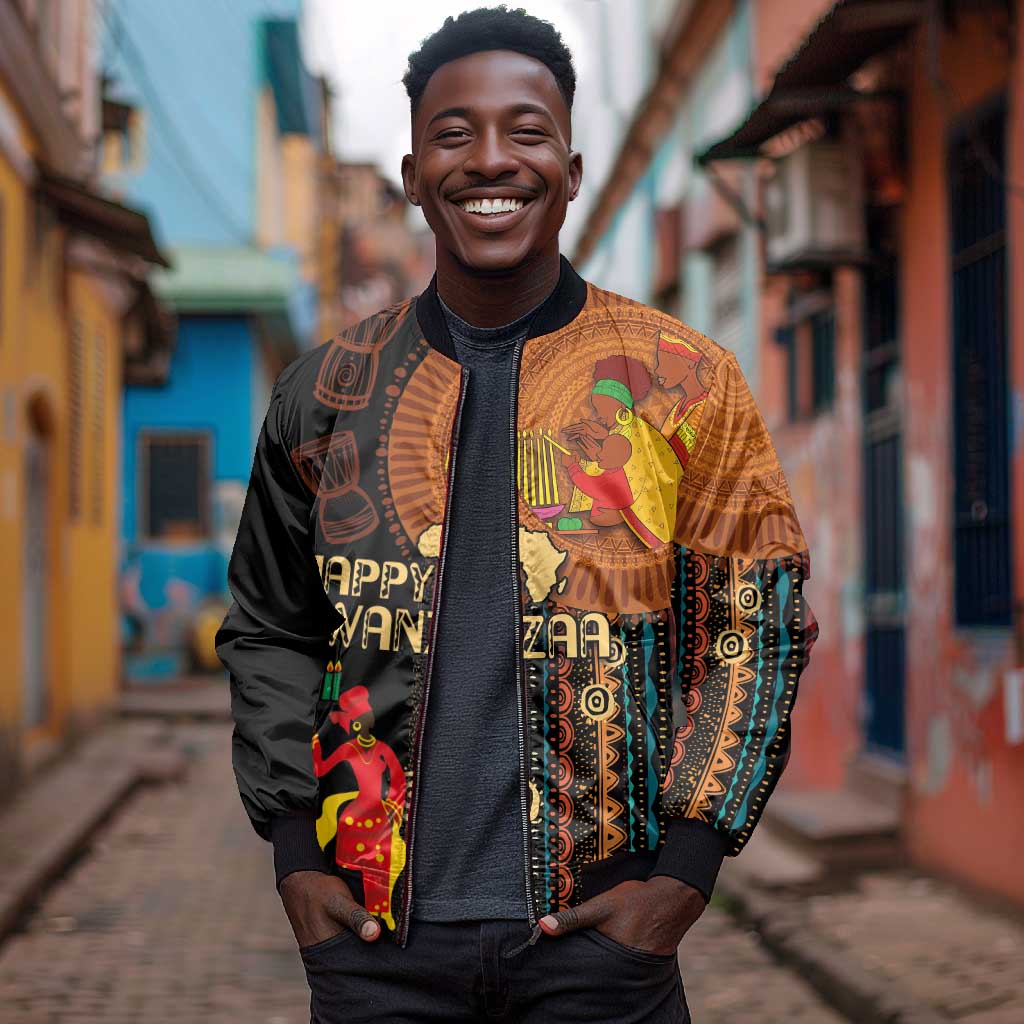 Happy Kwanzaa African Sleeve Zip Bomber Jacket - Tribal Pattern