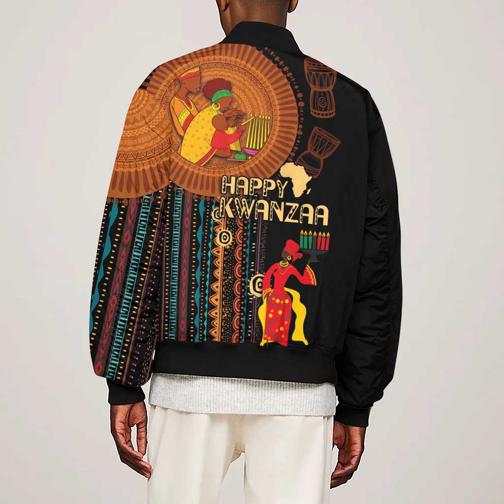 Happy Kwanzaa African Sleeve Zip Bomber Jacket - Tribal Pattern