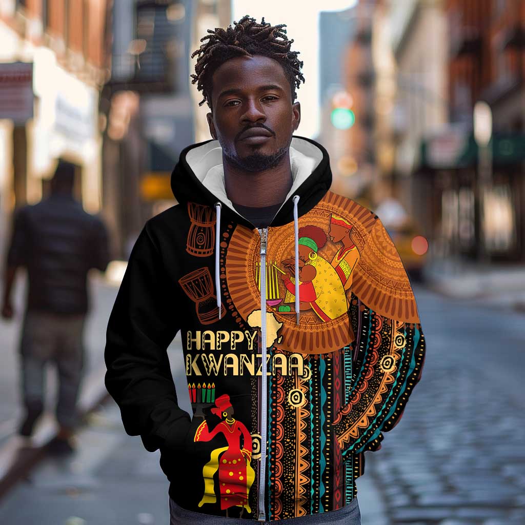 Happy Kwanzaa African Zip Hoodie - Tribal Pattern