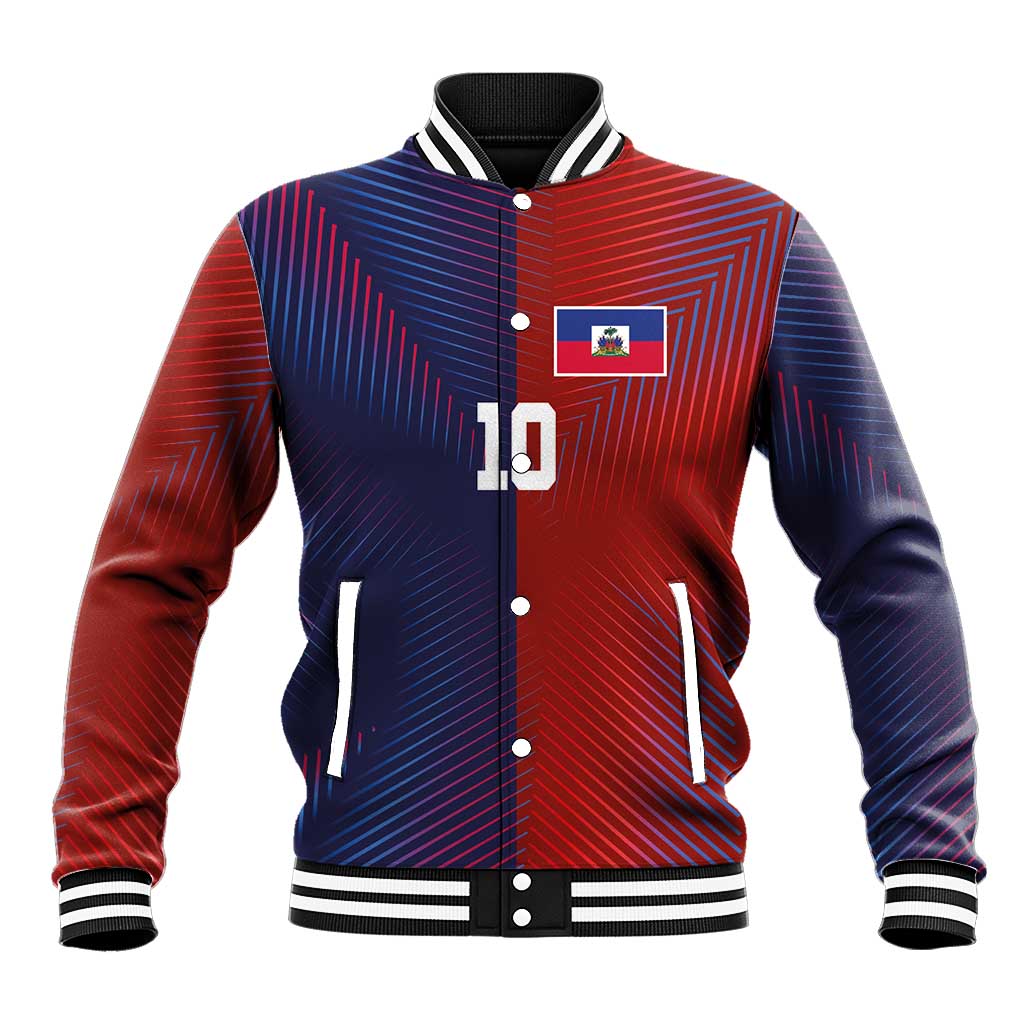 Custom Haiti National Football Baseball Jacket Red Blue The Half Sporty Design - African Pride