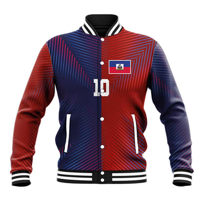Custom Haiti National Football Baseball Jacket Red Blue The Half Sporty Design - African Pride