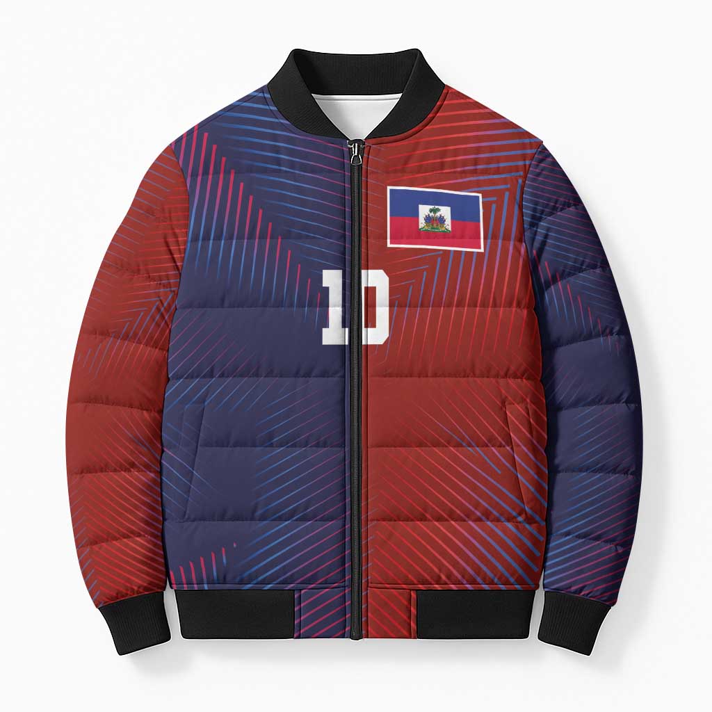 Custom Haiti National Football Bomber Puffer Jacket Red Blue The Half Sporty Design - African Pride