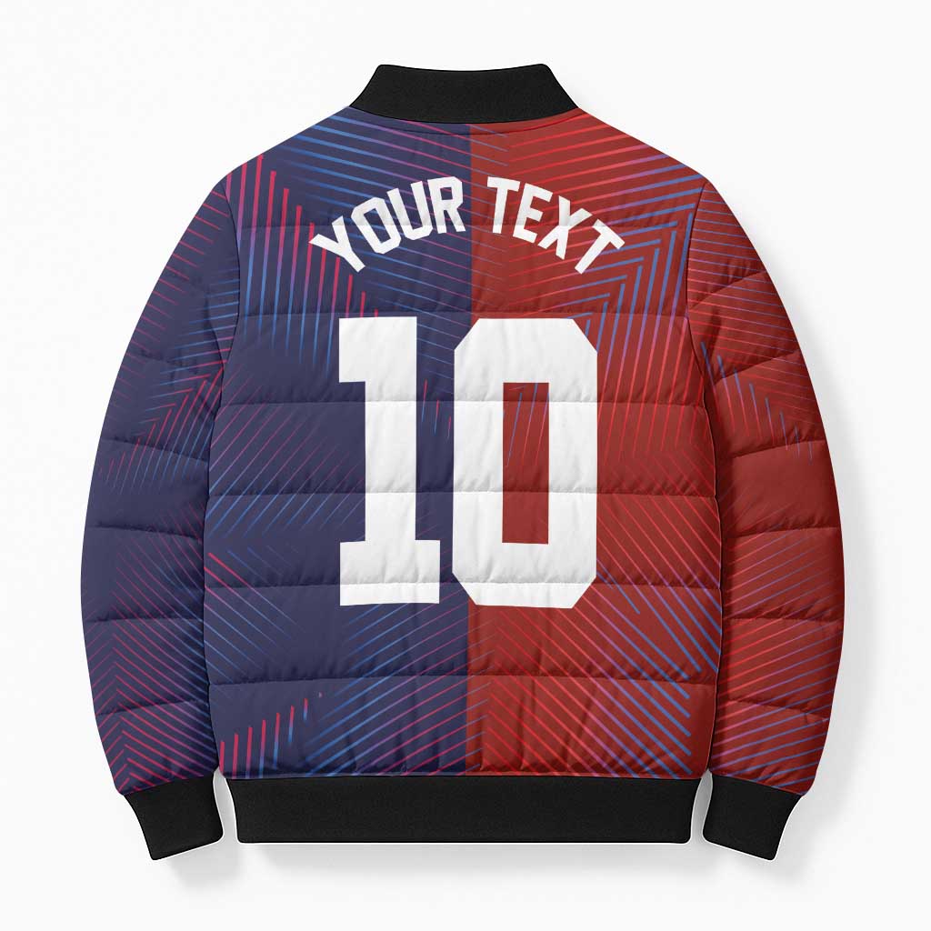 Custom Haiti National Football Bomber Puffer Jacket Red Blue The Half Sporty Design - African Pride