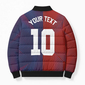 Custom Haiti National Football Bomber Puffer Jacket Red Blue The Half Sporty Design - African Pride