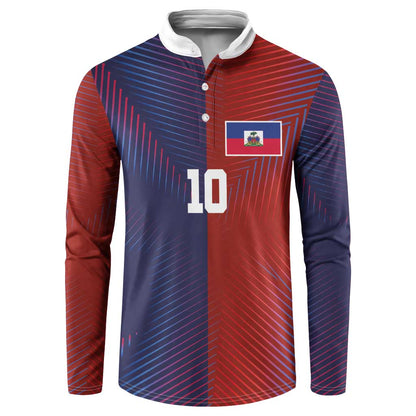 Custom Haiti National Football Button Sweatshirt Red Blue The Half Sporty Design