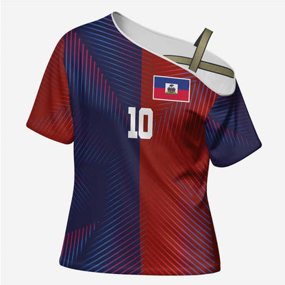 Custom Haiti National Football Cross Shoulder Shirt Red Blue The Half Sporty Design - African Pride