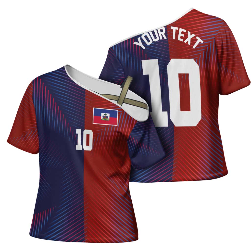 Custom Haiti National Football Cross Shoulder Shirt Red Blue The Half Sporty Design - African Pride