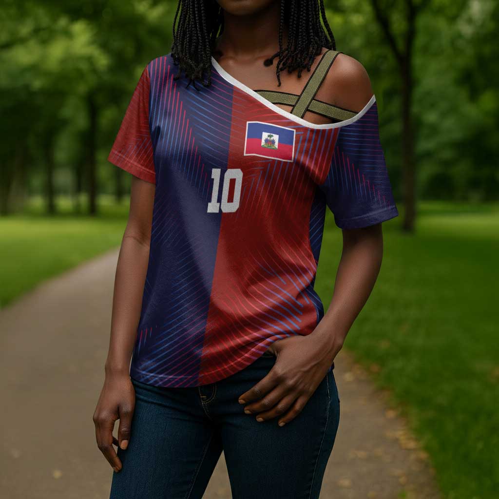 Custom Haiti National Football Cross Shoulder Shirt Red Blue The Half Sporty Design - African Pride