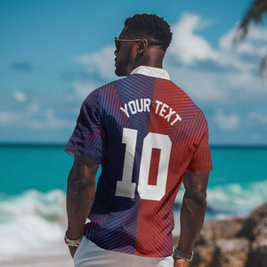 Custom Haiti National Football Hawaiian Shirt Red Blue The Half Sporty Design - African Pride