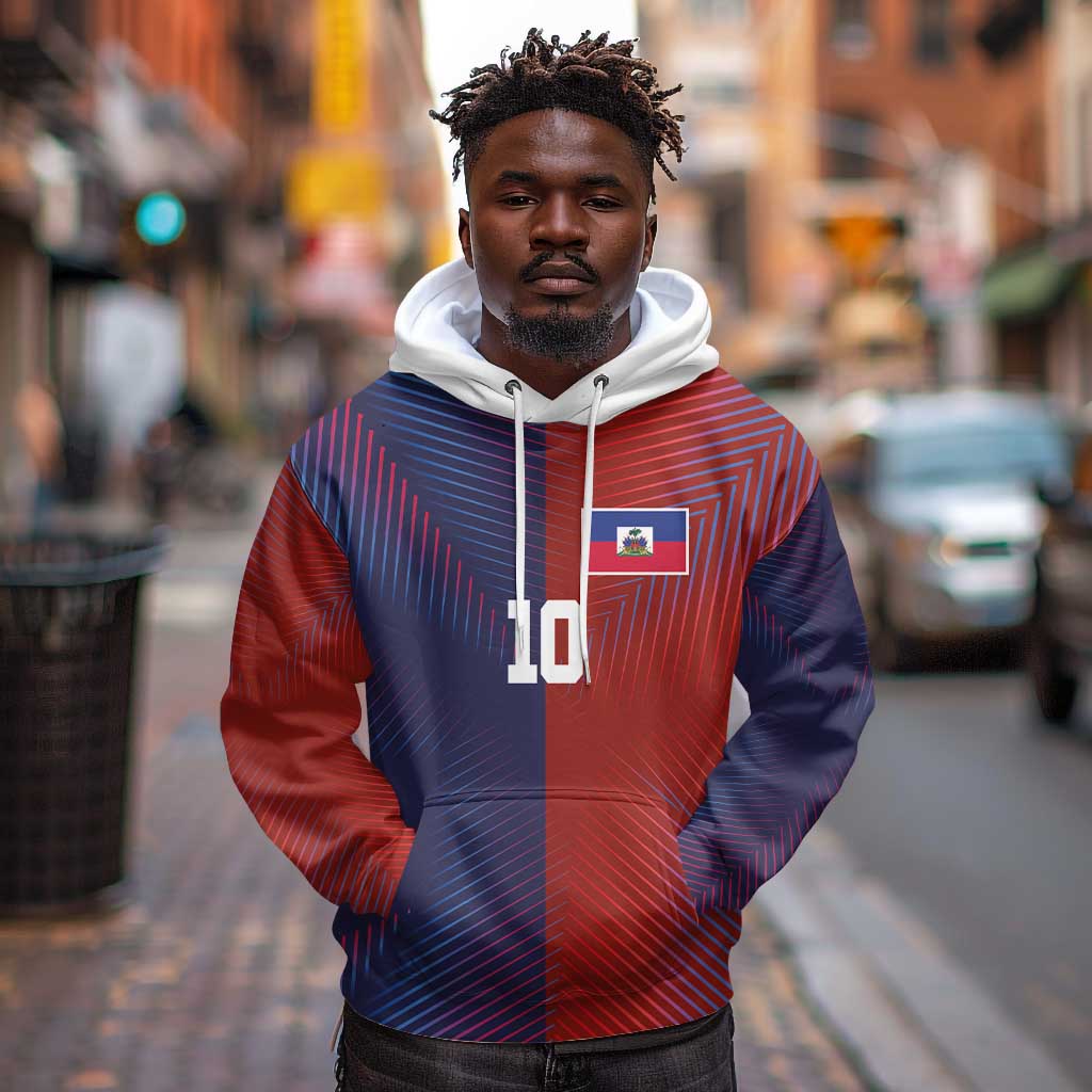 Custom Haiti National Football Hoodie Red Blue The Half Sporty Design - African Pride