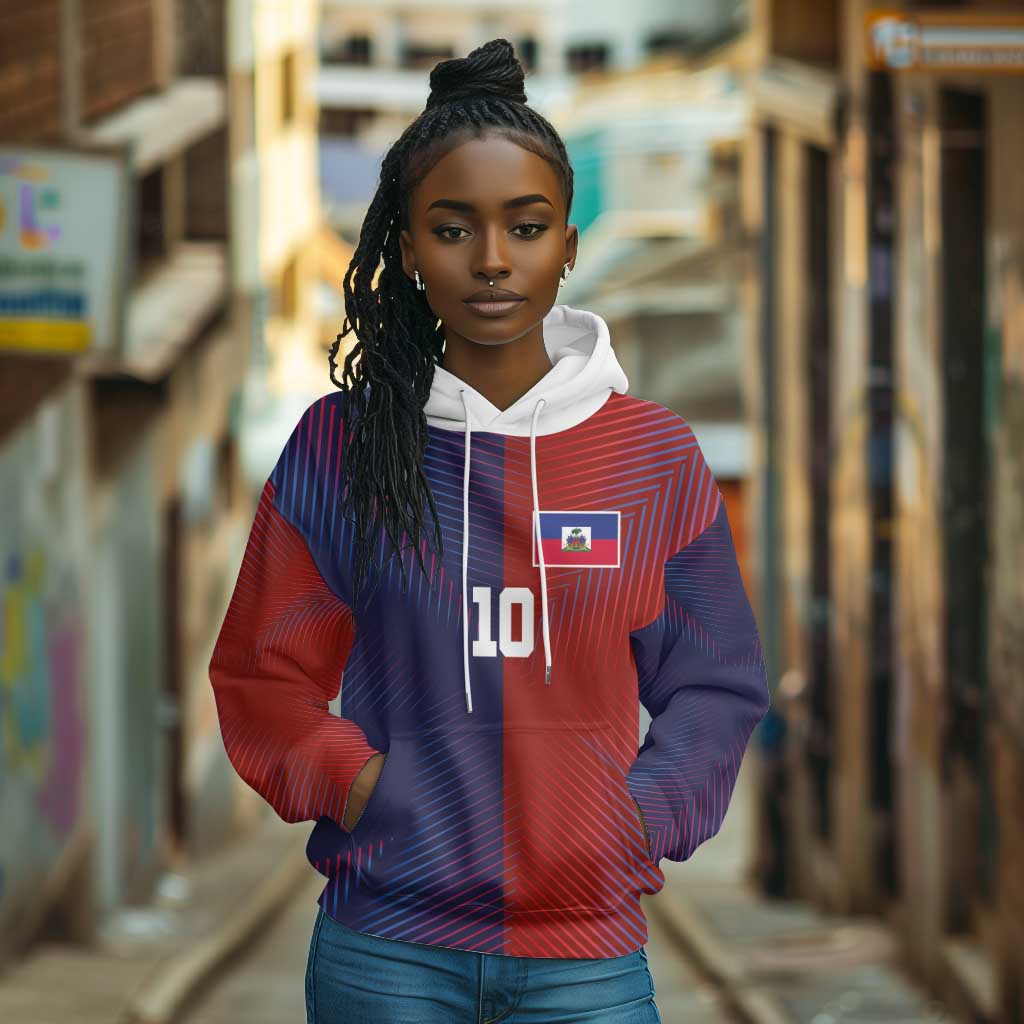 Custom Haiti National Football Hoodie Red Blue The Half Sporty Design - African Pride
