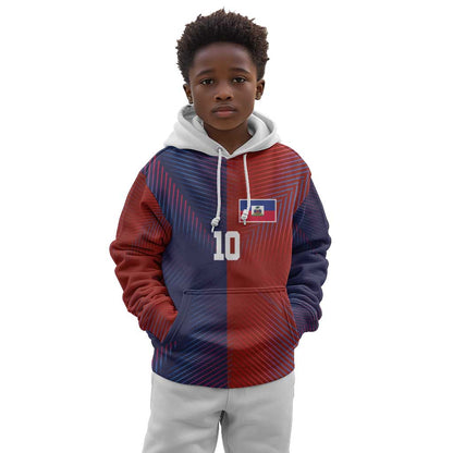 Custom Haiti National Football Kid Hoodie Red Blue The Half Sporty Design - African Pride