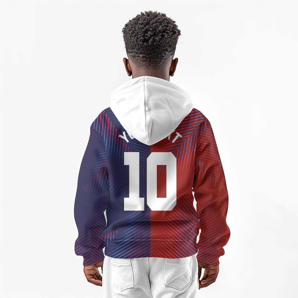 Custom Haiti National Football Kid Hoodie Red Blue The Half Sporty Design - African Pride
