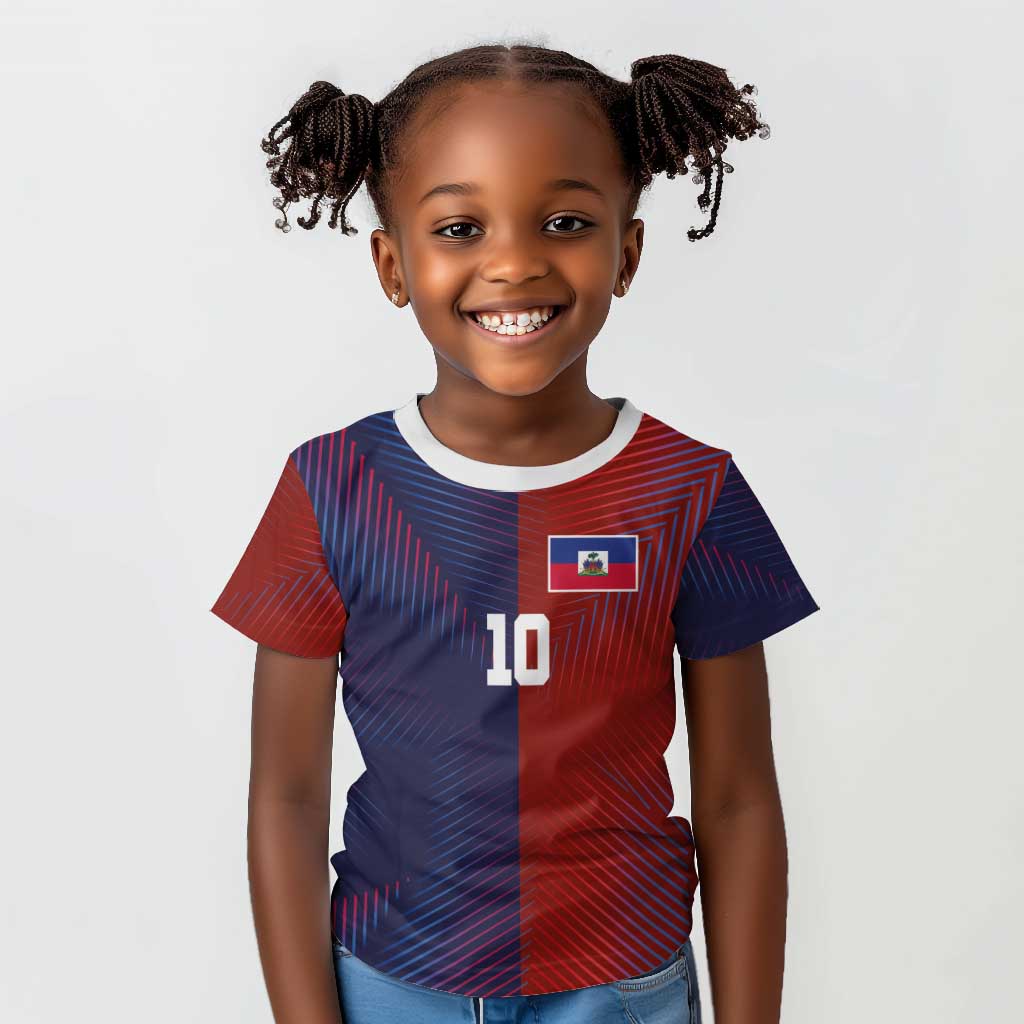 Custom Haiti National Football Kid T shirt Red Blue The Half Sporty Design - African Pride