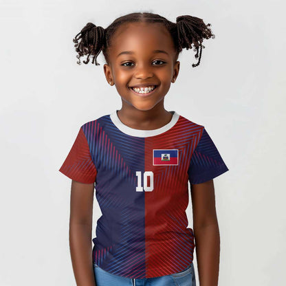 Custom Haiti National Football Kid T shirt Red Blue The Half Sporty Design - African Pride